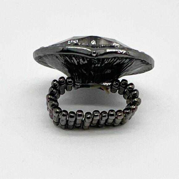 Lot of 3 Large Statement Elastic Cocktail Rings - Flower - Heart -Dangle Beads - Picture 3 of 11